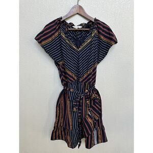 Ranna Gill Anthropologie multicolor mini dress M stripe boho classic fall modest